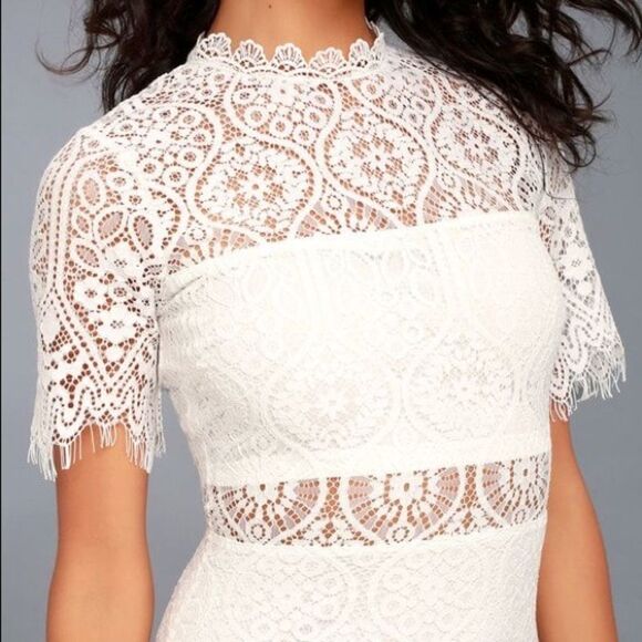 Lulus Remarkable White Short Sleeve Lace Dress Sheer Detail Size Small NEW - Picture 12 of 15